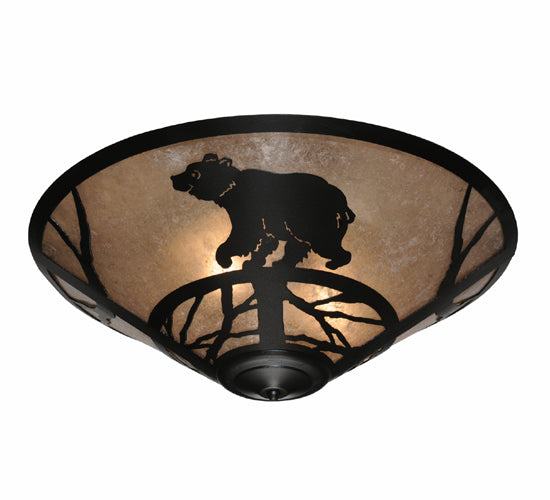 Meyda Lighting Happy Bear on the Loose 22" 3-Light Textured Black Flush Mount Light With Silver Mica Shade Glass