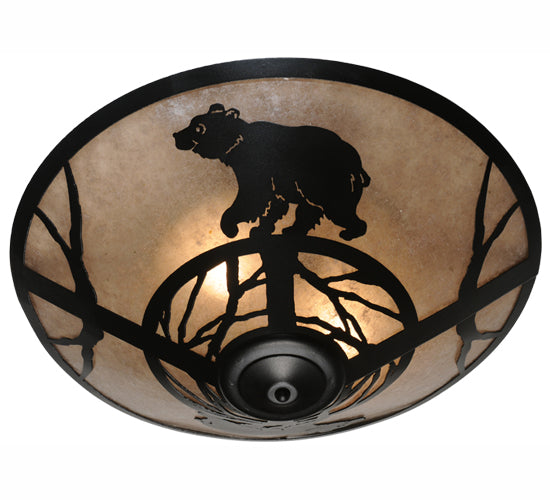 Meyda Lighting Happy Bear on the Loose 22" 3-Light Textured Black Flush Mount Light With Silver Mica Shade Glass