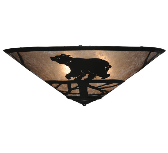 Meyda Lighting Happy Bear on the Loose 22" 3-Light Textured Black Flush Mount Light With Silver Mica Shade Glass