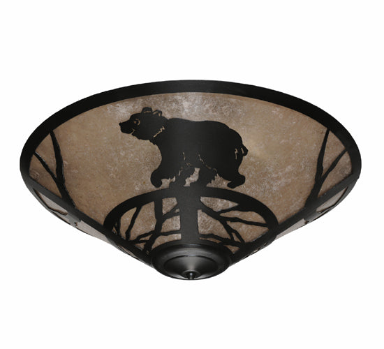 Meyda Lighting Happy Bear on the Loose 22" 3-Light Textured Black Flush Mount Light With Silver Mica Shade Glass