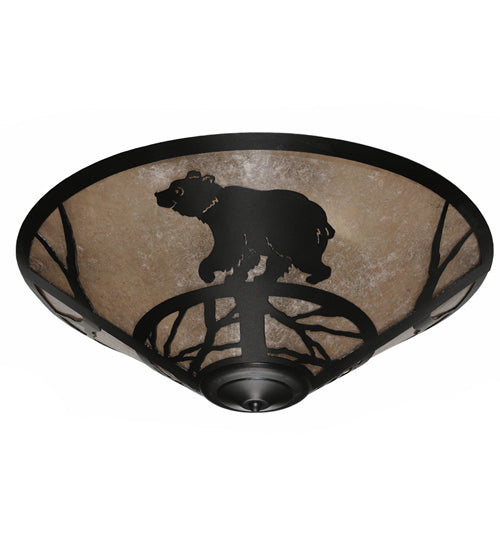 Meyda Lighting Happy Bear on the Loose 243441 22" 3-Light Textured Black Flush Mount Light With Silver Mica Shade Glass