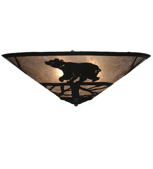Meyda Lighting Happy Bear on the Loose 243441 22" 3-Light Textured Black Flush Mount Light With Silver Mica Shade Glass