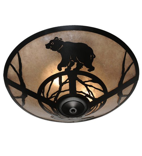 Meyda Lighting Happy Bear on the Loose 243441 22" 3-Light Textured Black Flush Mount Light With Silver Mica Shade Glass