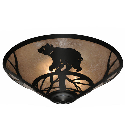Meyda Lighting Happy Bear on the Loose 243441 22" 3-Light Textured Black Flush Mount Light With Silver Mica Shade Glass