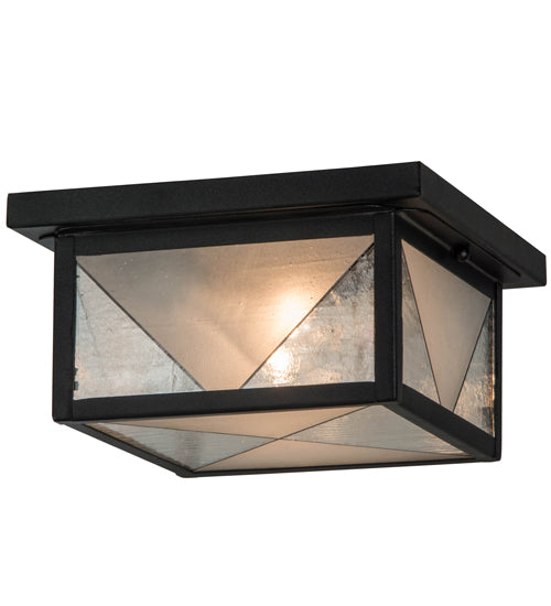 Meyda Lighting Harlequin 10"Sq 2-Light Textured Black Flush Mount Light With Frosted Seeded Art Shade Glass