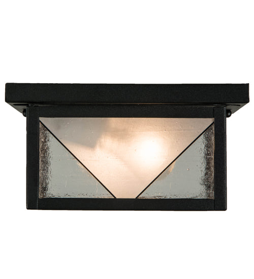 Meyda Lighting Harlequin 10"Sq 2-Light Textured Black Flush Mount Light With Frosted Seeded Art Shade Glass