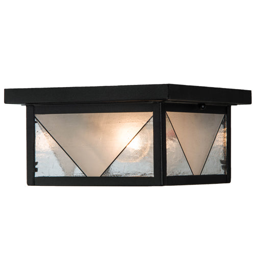 Meyda Lighting Harlequin 10"Sq 2-Light Textured Black Flush Mount Light With Frosted Seeded Art Shade Glass