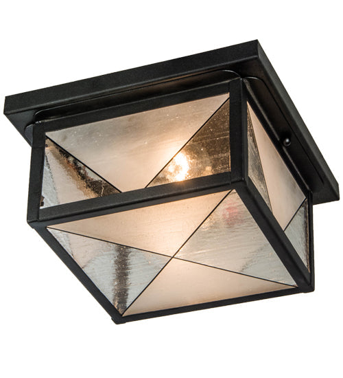 Meyda Lighting Harlequin 10"Sq 2-Light Textured Black Flush Mount Light With Frosted Seeded Art Shade Glass