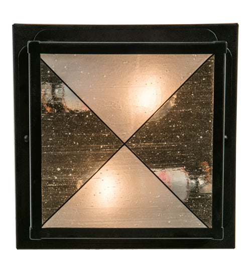 Meyda Lighting Harlequin 10"Sq 2-Light Textured Black Flush Mount Light With Frosted Seeded Art Shade Glass