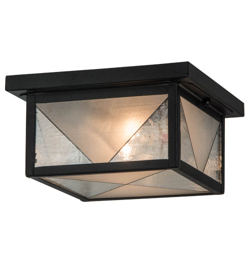 Meyda Lighting Harlequin 10"Sq 2-Light Textured Black Flush Mount Light With Frosted Seeded Art Shade Glass