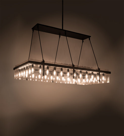 Meyda Lighting Hatley 84" 32-Light Black Textured Island Pendant Light With Clear Crystal Idalight Shade