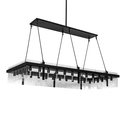 Meyda Lighting Hatley 84" 32-Light Black Textured Island Pendant Light With Clear Crystal Idalight Shade