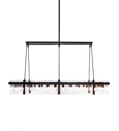 Meyda Lighting Hatley 84" 32-Light Black Textured Island Pendant Light With Clear Crystal Idalight Shade