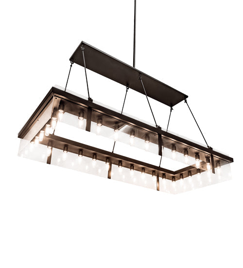 Meyda Lighting Hatley 84" 32-Light Black Textured Island Pendant Light With Clear Crystal Idalight Shade