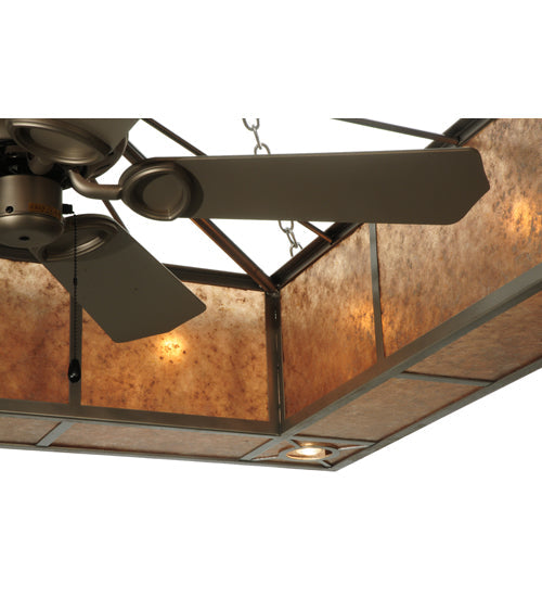 Meyda Lighting Hausman 85" 16-Light Nickel Mission Chandelier With Silver Mica Shade Glass and Fan