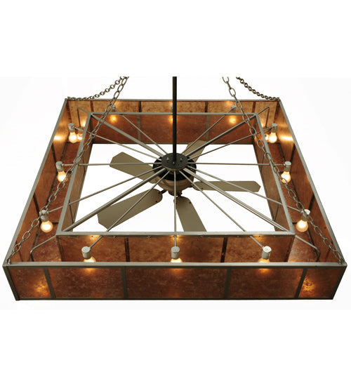 Meyda Lighting Hausman 85" 16-Light Nickel Mission Chandelier With Silver Mica Shade Glass and Fan