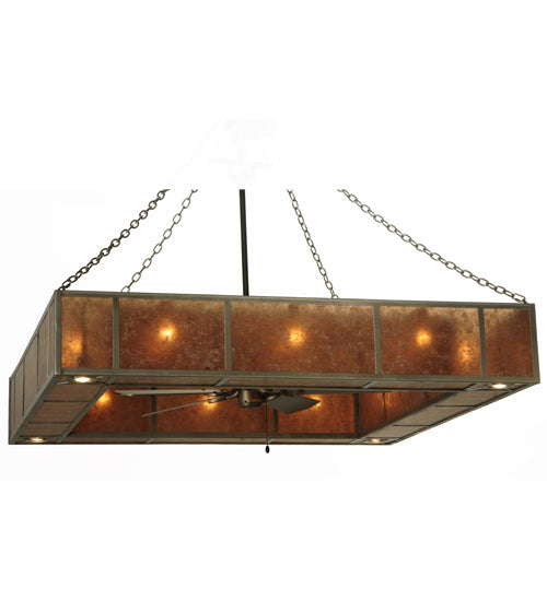 Meyda Lighting Hausman 85" 16-Light Nickel Mission Chandelier With Silver Mica Shade Glass and Fan