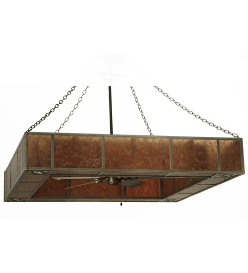 Meyda Lighting Hausman 85" 16-Light Nickel Mission Chandelier With Silver Mica Shade Glass and Fan