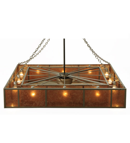 Meyda Lighting Hausman 85" 16-Light Nickel Mission Chandelier With Silver Mica Shade Glass and Fan