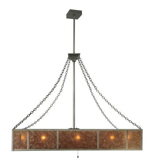 Meyda Lighting Hausman 85" 16-Light Nickel Mission Chandelier With Silver Mica Shade Glass and Fan