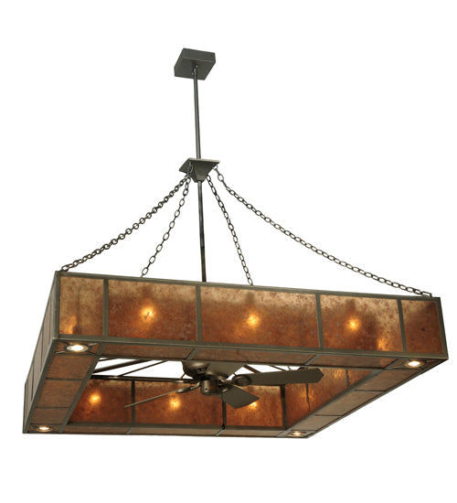 Meyda Lighting Hausman 85" 16-Light Nickel Mission Chandelier With Silver Mica Shade Glass and Fan