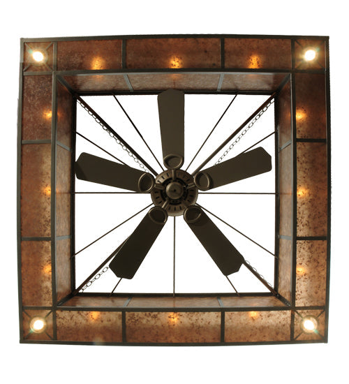 Meyda Lighting Hausman 85" 16-Light Nickel Mission Chandelier With Silver Mica Shade Glass and Fan
