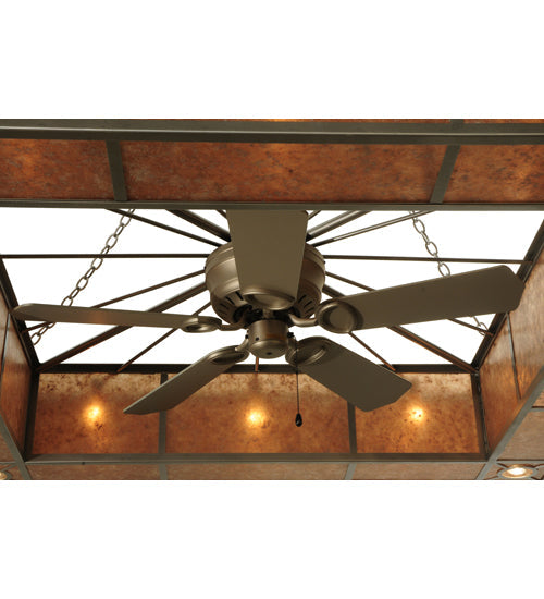 Meyda Lighting Hausman 85" 16-Light Nickel Mission Chandelier With Silver Mica Shade Glass and Fan