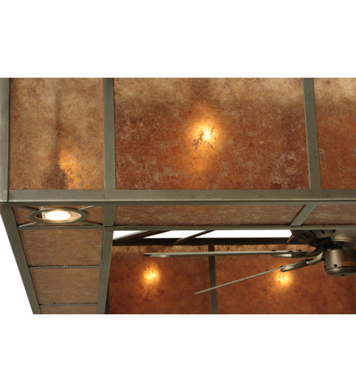 Meyda Lighting Hausman 85" 16-Light Nickel Mission Chandelier With Silver Mica Shade Glass and Fan