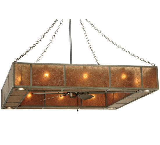 Meyda Lighting Hausman 85" 16-Light Nickel Mission Chandelier With Silver Mica Shade Glass and Fan