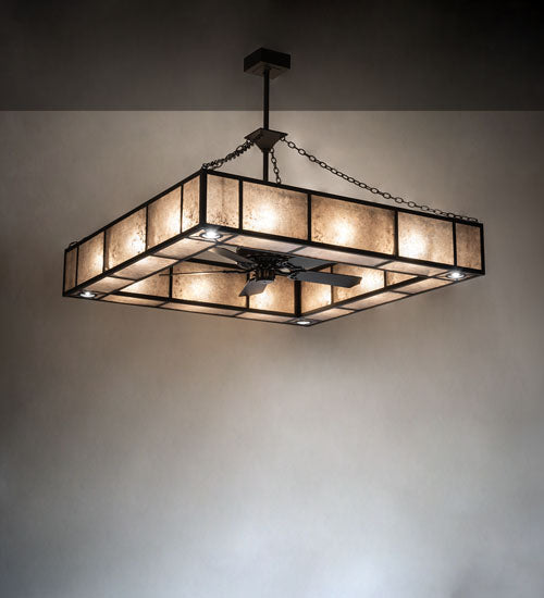 Meyda Lighting Hausman 85" 16-Light Oil Rubbed Bronze Chandelier With Silver Mica Shade Glass and Fan