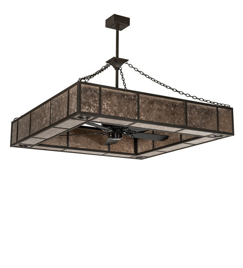 Meyda Lighting Hausman 85" 16-Light Oil Rubbed Bronze Chandelier With Silver Mica Shade Glass and Fan