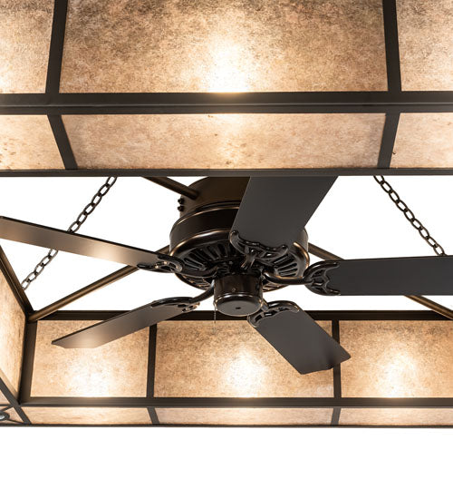 Meyda Lighting Hausman 85" 16-Light Oil Rubbed Bronze Chandelier With Silver Mica Shade Glass and Fan