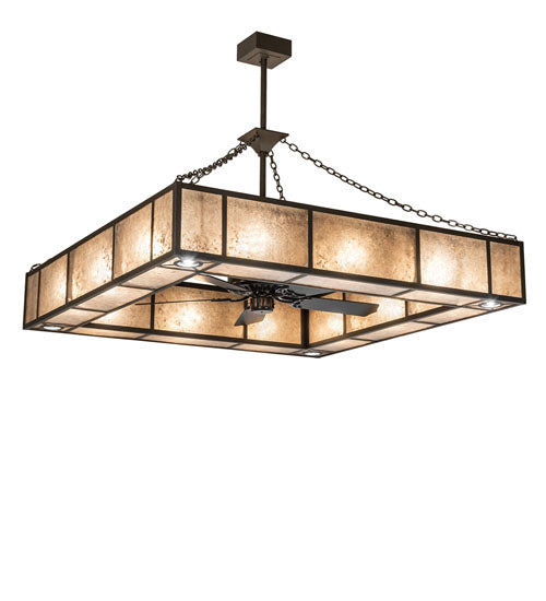 Meyda Lighting Hausman 85" 16-Light Oil Rubbed Bronze Chandelier With Silver Mica Shade Glass and Fan