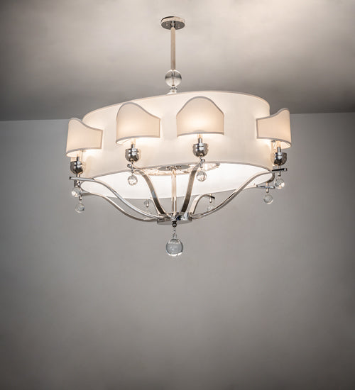 Meyda Lighting Helena 50" 16-Light 8-Arm Polished Nickel Chandelier With Beige Textrene Shade