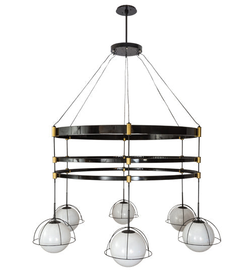 Meyda Lighting Heliocentricity 116" 6-Light Mirror Black & Goldtastic Chandelier With White Statuario Idalight Shade Glass