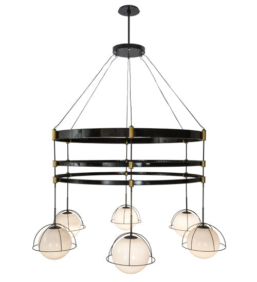 Meyda Lighting Heliocentricity 116" 6-Light Mirror Black & Goldtastic Chandelier With White Statuario Idalight Shade Glass