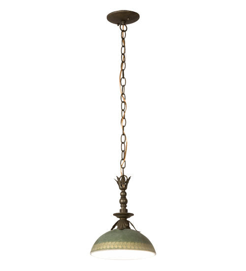 Meyda Lighting Hemisphere 10" Antique Brass Matte Pendant Light With Green & Gold Shade Glass