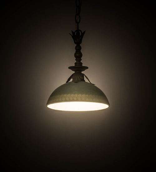 Meyda Lighting Hemisphere 10" Antique Brass Matte Pendant Light With Green & Gold Shade Glass