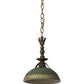 Meyda Lighting Hemisphere 10" Antique Brass Matte Pendant Light With Green & Gold Shade Glass