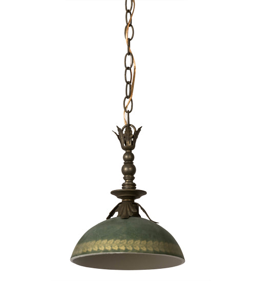 Meyda Lighting Hemisphere 10" Antique Brass Matte Pendant Light With Green & Gold Shade Glass