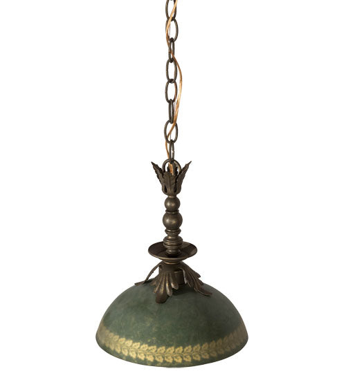 Meyda Lighting Hemisphere 10" Antique Brass Matte Pendant Light With Green & Gold Shade Glass