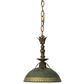 Meyda Lighting Hemisphere 10" Antique Brass Matte Pendant Light With Green & Gold Shade Glass
