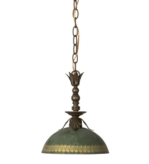 Meyda Lighting Hemisphere 10" Antique Brass Matte Pendant Light With Green & Gold Shade Glass