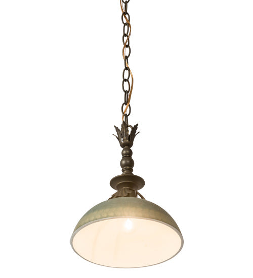 Meyda Lighting Hemisphere 10" Antique Brass Matte Pendant Light With Green & Gold Shade Glass