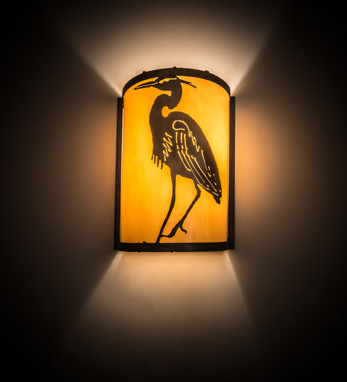Meyda Lighting Heron 8" Antique Copper Left Wall Sconce With Amber Tawnyrock Idalight Shade Glass