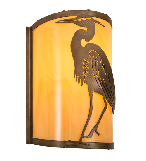 Meyda Lighting Heron 8" Antique Copper Left Wall Sconce With Amber Tawnyrock Idalight Shade Glass