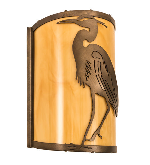 Meyda Lighting Heron 8" Antique Copper Left Wall Sconce With Amber Tawnyrock Idalight Shade Glass