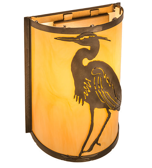 Meyda Lighting Heron 8" Antique Copper Left Wall Sconce With Amber Tawnyrock Idalight Shade Glass