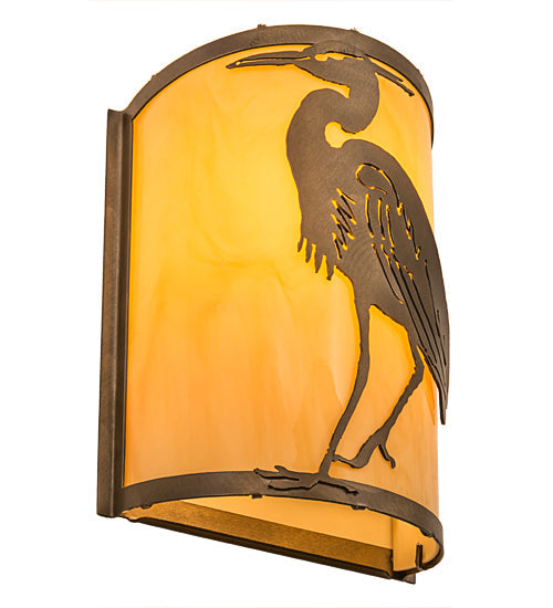 Meyda Lighting Heron 8" Antique Copper Left Wall Sconce With Amber Tawnyrock Idalight Shade Glass