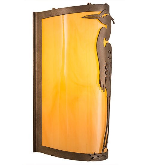 Meyda Lighting Heron 8" Antique Copper Left Wall Sconce With Amber Tawnyrock Idalight Shade Glass
